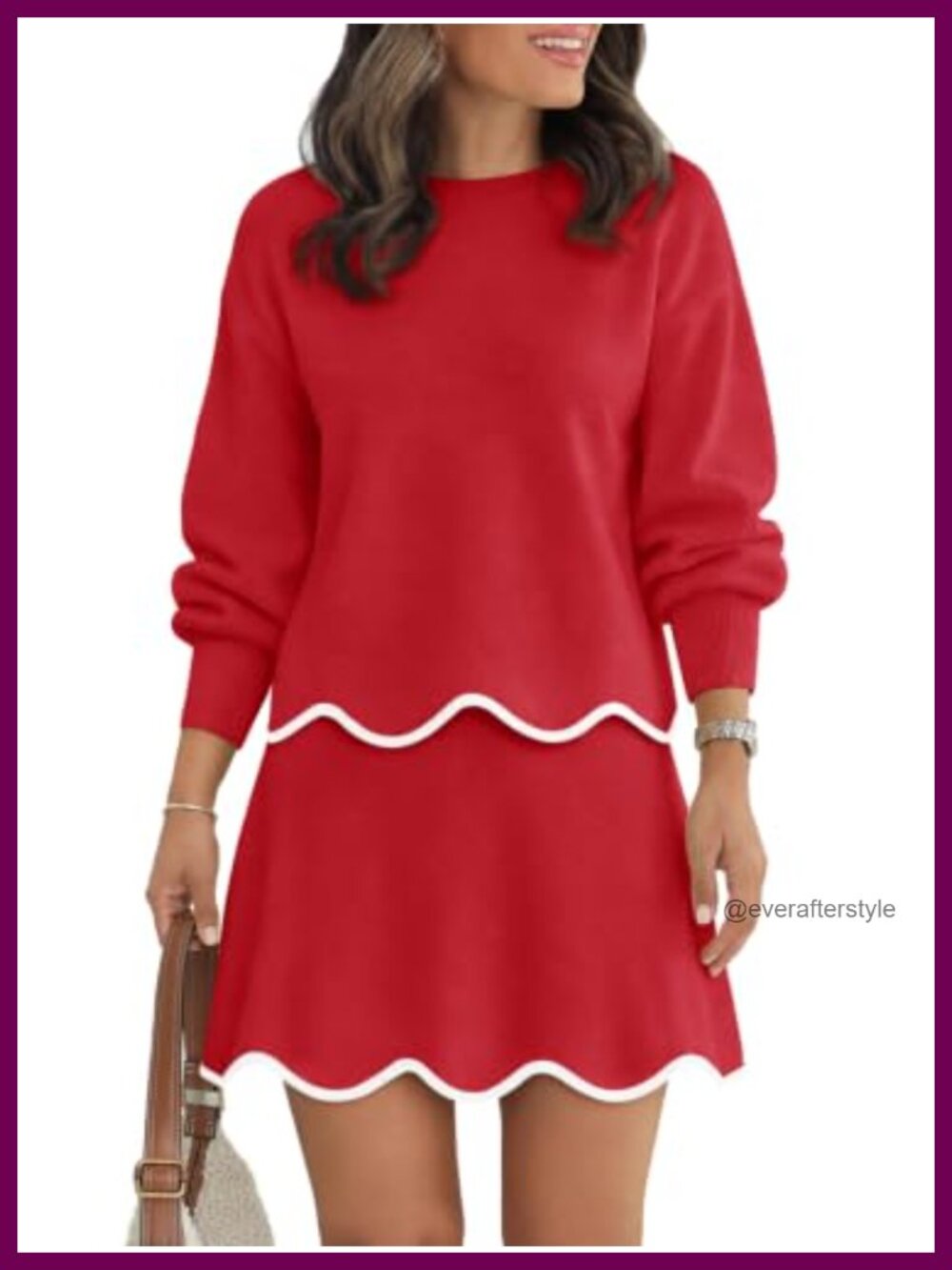 Womens 2 Piece Knit Skirt Set Puff Sleeve Top Mini Skirt Casual Fall Outfit